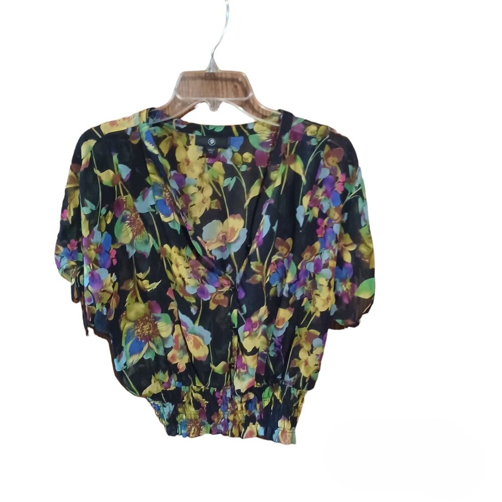 Apt. 9 Blouse Sheer Multi-Colored Floral EUC